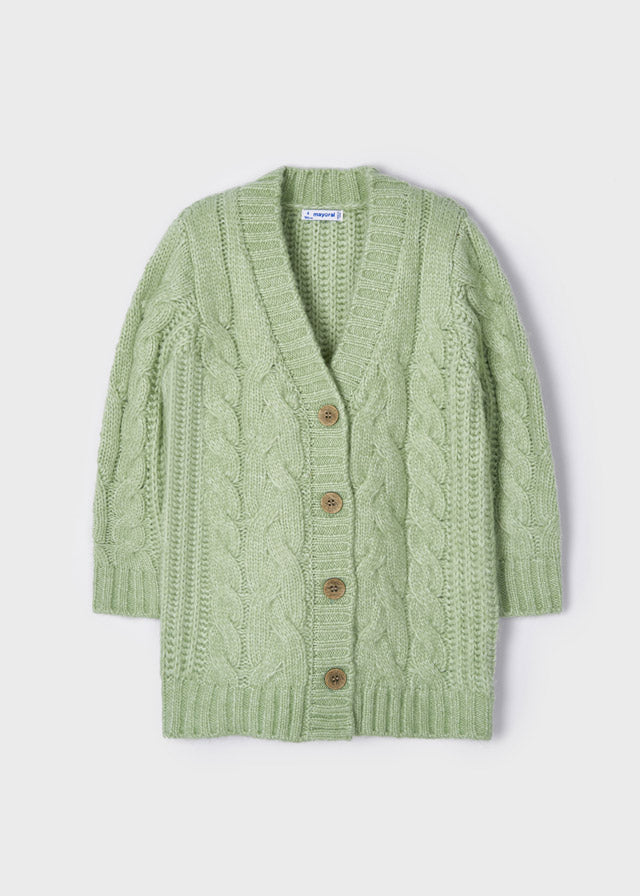 Girl's (2-9) Braided Knit Cardigan